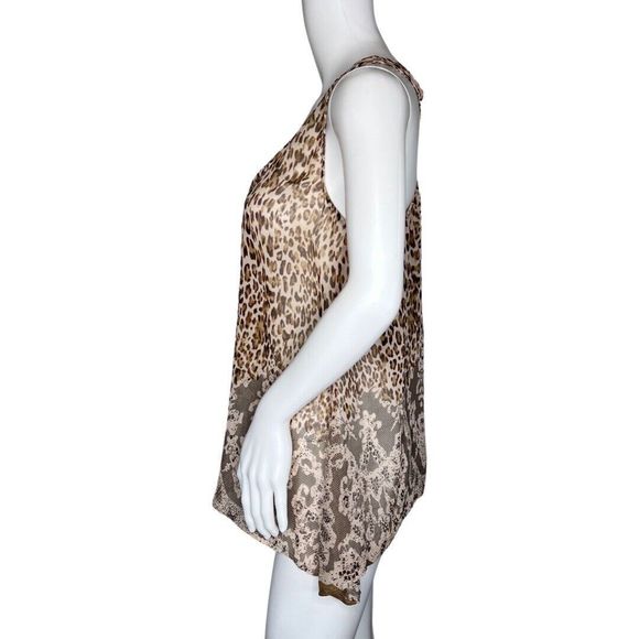 Daytrip Shirt Women Medium Brown Cheetah Print Mixed Print Tank Top Sheer Casual - Picture 3 of 8
